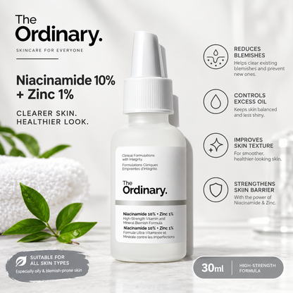 The Ordinary Niacinamide 10% + Zinc 1% Serum - Oil Control & Blemish-Reducing Formula for Clear, Balanced Skin 30ml
