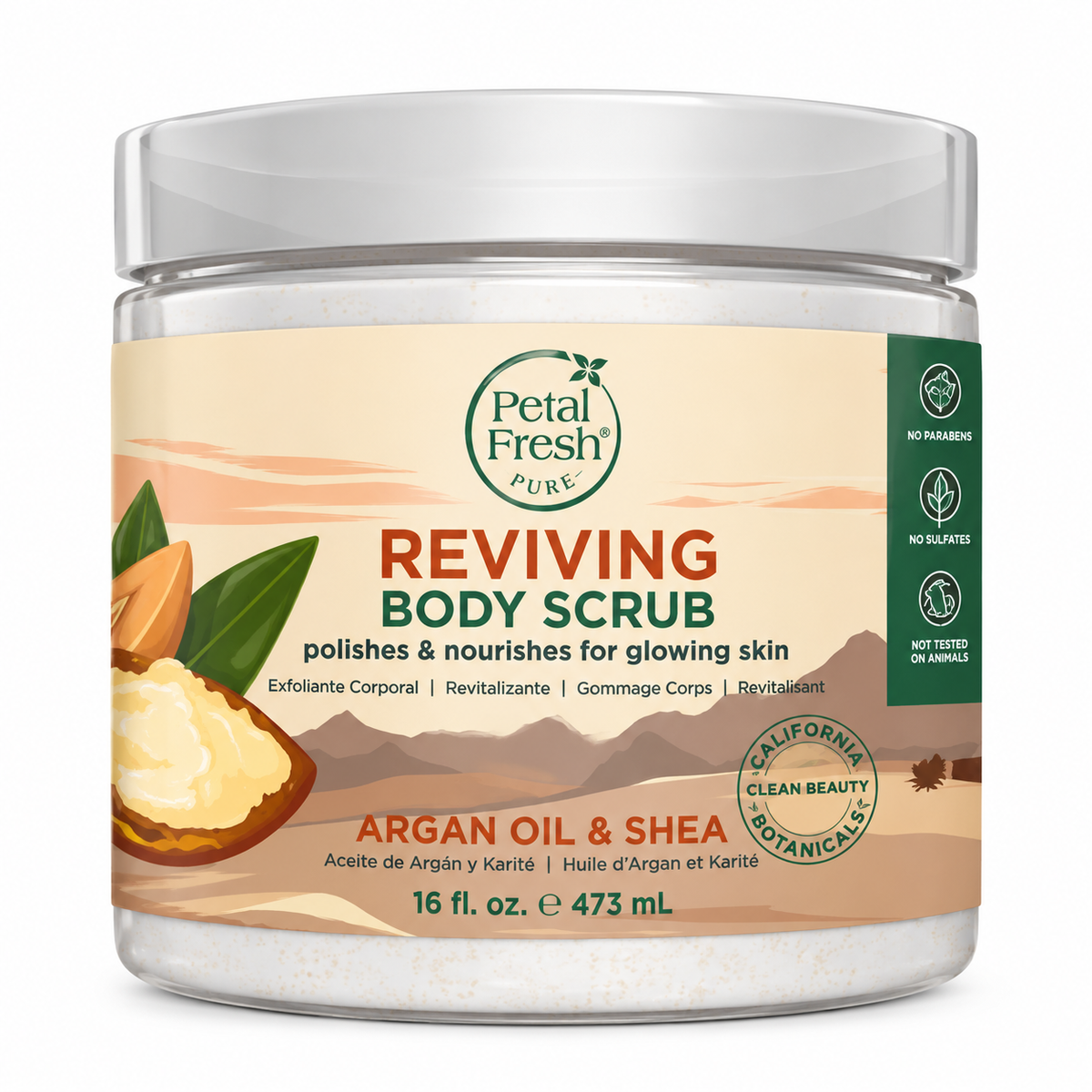 Petal Fresh Pure Argan Oil & Shea Body Scrub -Deep Exfoliation, Hydrating Vegan Scrub for Smooth, Radiant Skin 16 oz