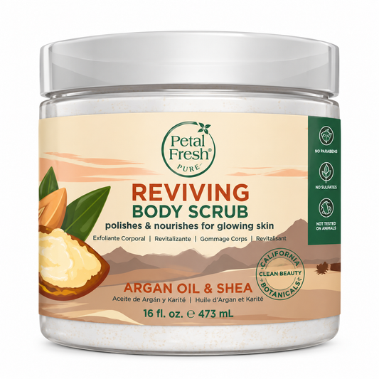 Petal Fresh Pure Argan Oil & Shea Body Scrub -Deep Exfoliation, Hydrating Vegan Scrub for Smooth, Radiant Skin 16 oz