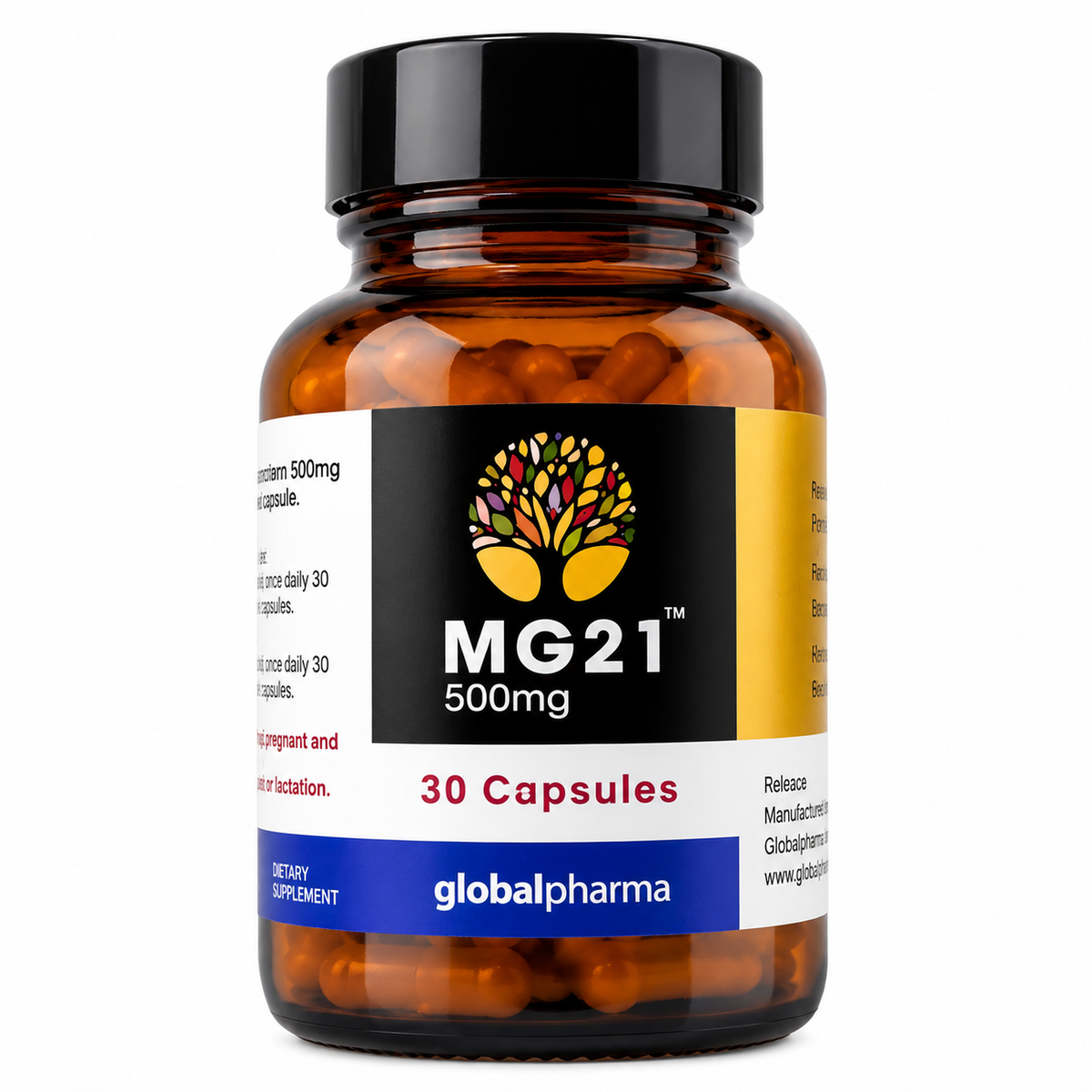 MG21 500 mg 30's Capsules Glass Bottle