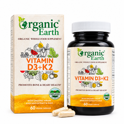 Organic Earth Vitamin D3 + K2 , Supports Bone and Immune Health, 60 Capsules