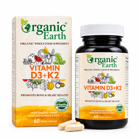Organic Earth Vitamin D3 + K2 , Supports Bone and Immune Health, 60 Capsules