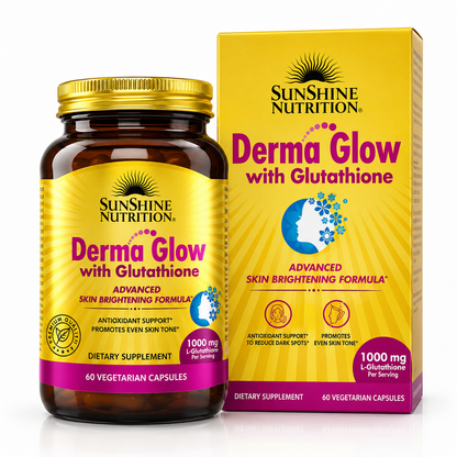 Sunshine Nutrition Derma Glow – 1000mg L-Glutathione Skin Brightening & Antioxidant Support, 60 Veg Capsules