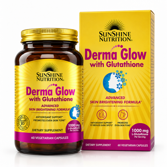 Sunshine Nutrition Derma Glow – 1000mg L-Glutathione Skin Brightening & Antioxidant Support, 60 Veg Capsules